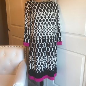 NWOT Eliza J 16W Black/White/Pink Dress.